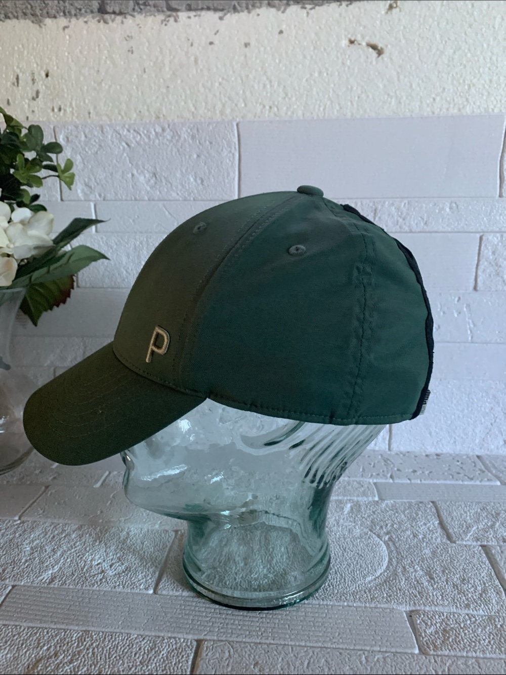Puma Olive Green Cap with Black Crisscross Back